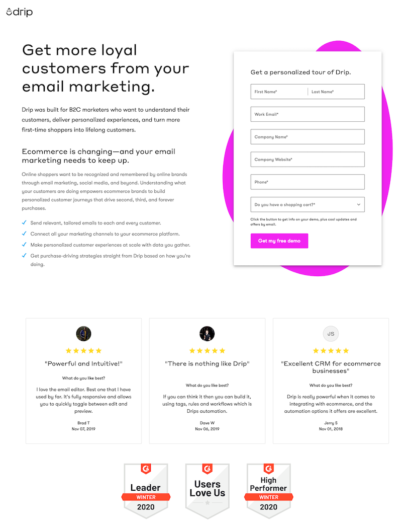przykład elektronicznej strony przechwytywania leadów w witrynie sklepowej