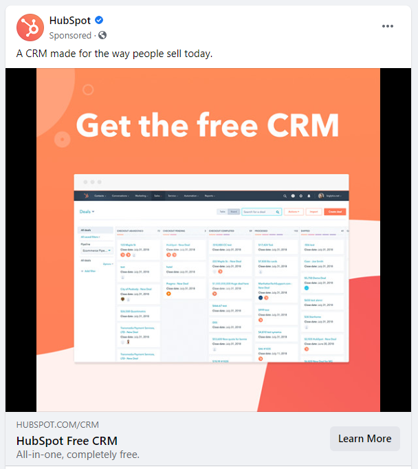 Von Hubspot gesponserte Inhalte auf Facebook
