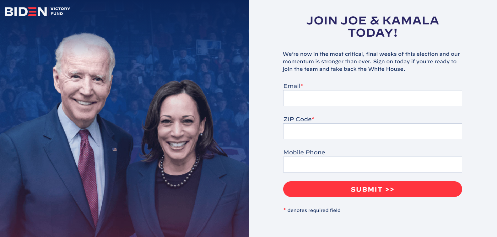 Pagina di destinazione di Joe Biden