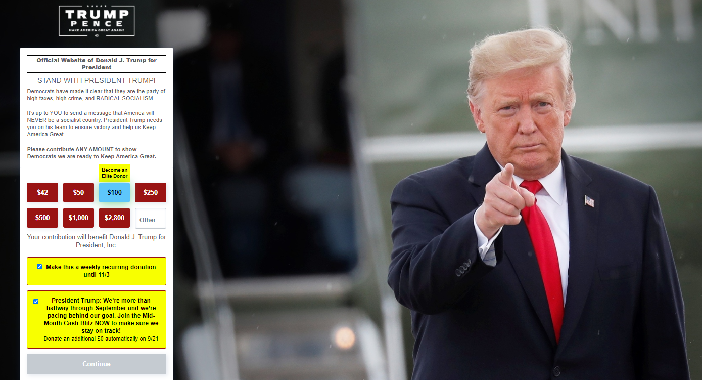 pagina di destinazione di ricerca di Google Trump