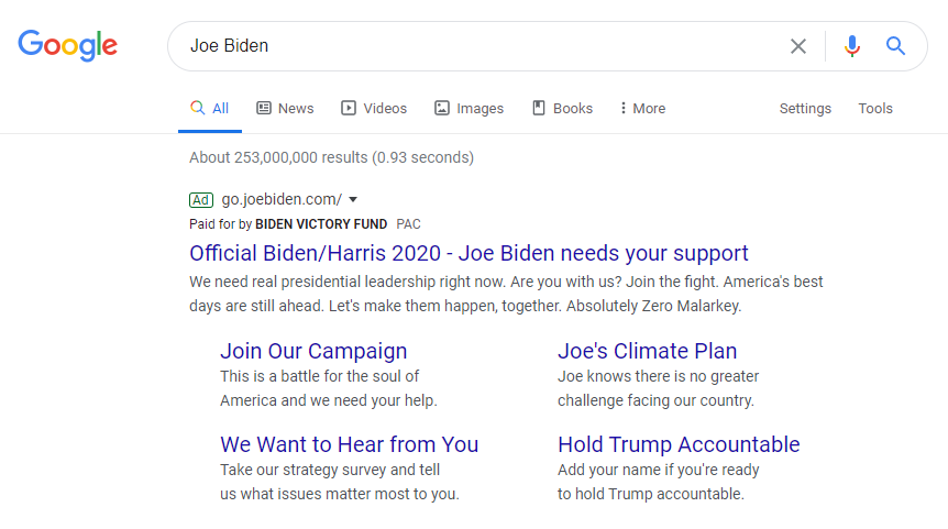 joe biden ricerca google