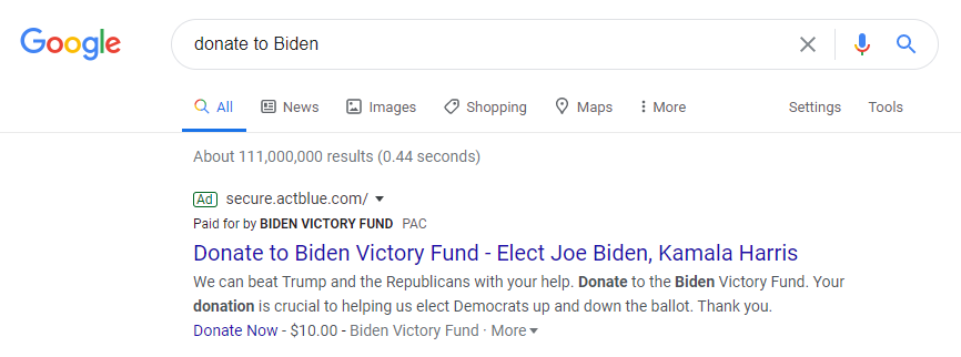 Dona a Biden ricerca google
