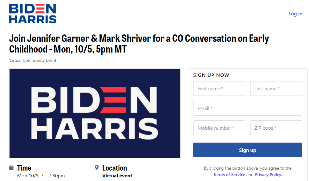 Pagina di destinazione dell'evento Facebook