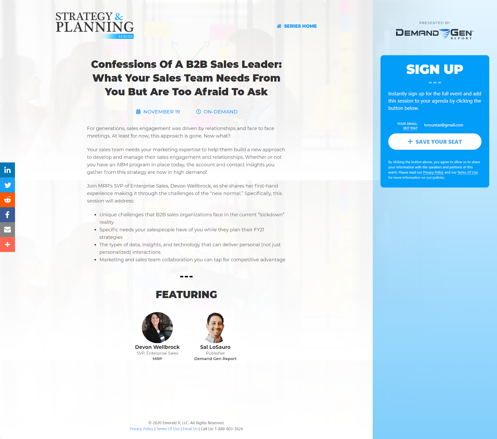 Esempio di pagina di strategia e pianificazione