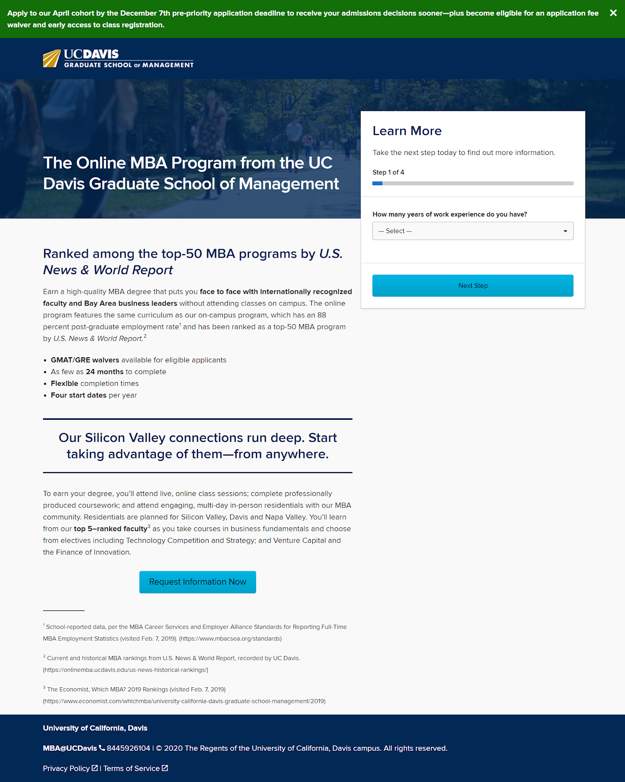 Pagina di destinazione dell'UC Davis