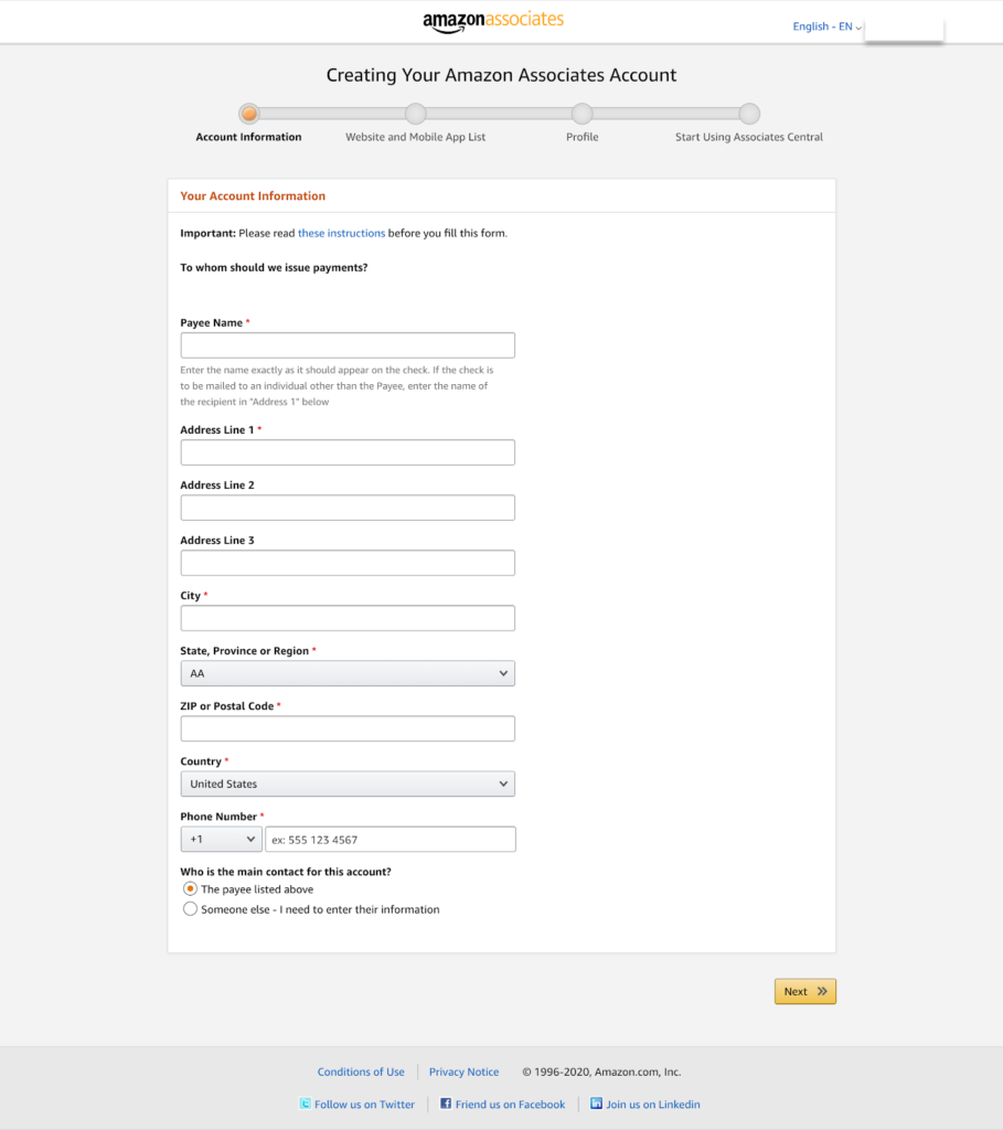 Erstellen Sie Ihr Amazon Associates-Konto