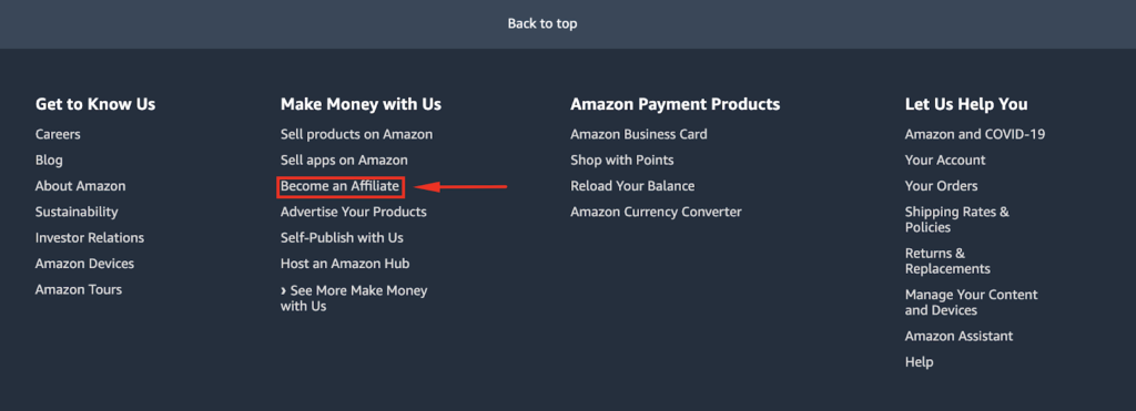 Wählen Sie "Affiliate werden"