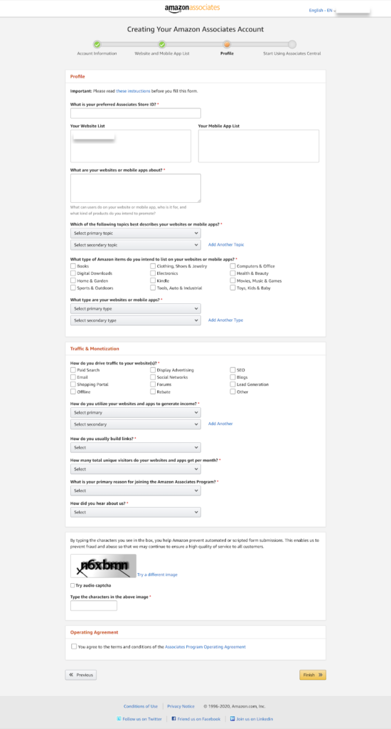 Erstellen Ihres Amazon Associates-Kontos
