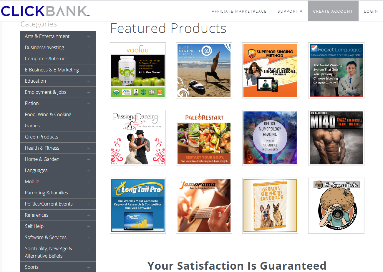 page principale de clickbank