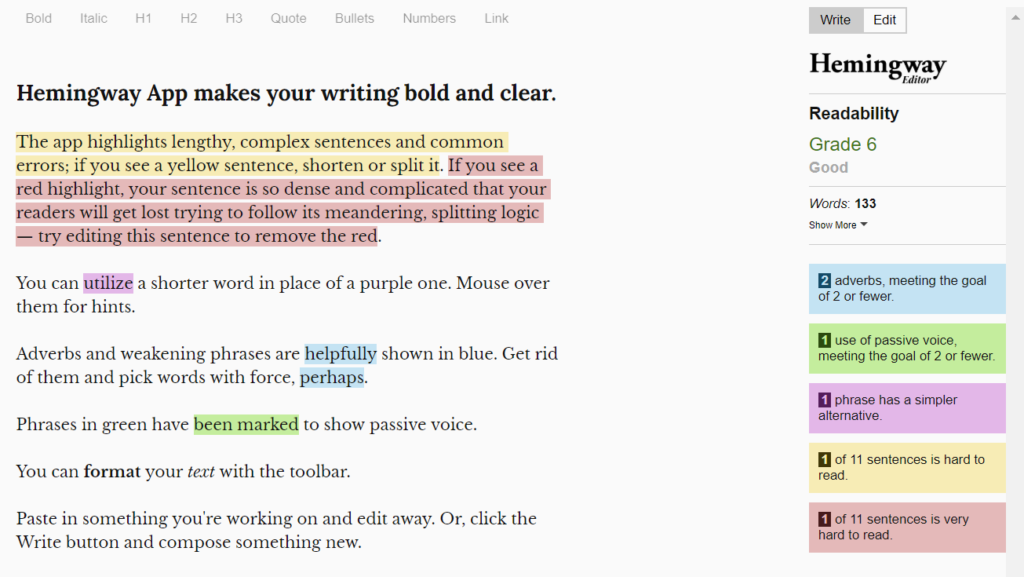ヘミングウェイエディターのメインページ