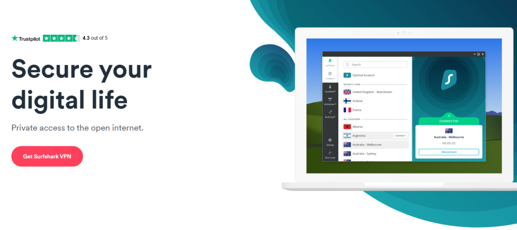 Surfsharkのメインページ