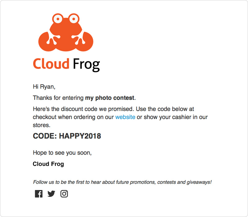 เทมเพลตรหัสส่วนลดระบบตอบกลับอัตโนมัติ