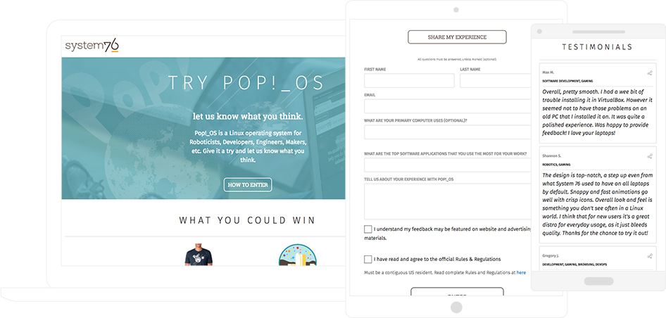 System76 hat eine ShortStack-Kampagne verwendet, um wertvolle Testimonials zu sammeln