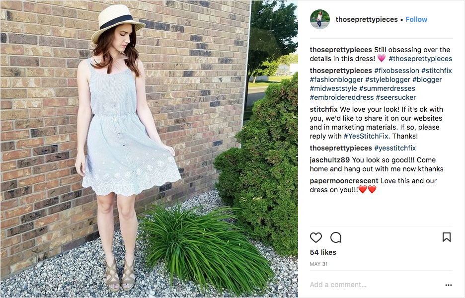 Il marchio di personal shopping Stitch Fix raccoglie UGC da utilizzare nei materiali di marketing.