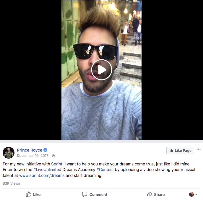 プリンスロイスがスプリントのコンテストを宣伝