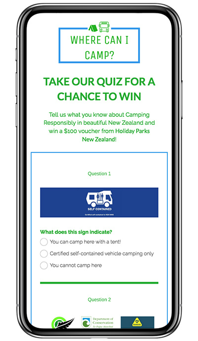 Holiday Parks Nuova Zelanda "Dove posso campeggiare?" Quiz e lotterie