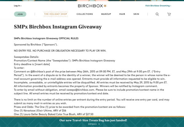 無視してはいけないInstagramコンテストルールのbirchbox