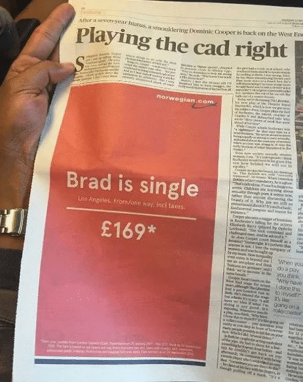 ハリウッドブラッドに関する新聞記事はピンクの背景でシングルです