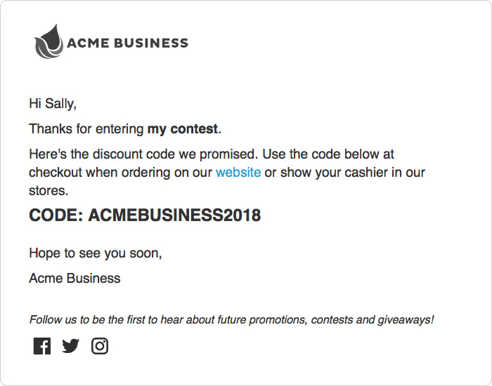 كود الخصم عبر البريد الإلكتروني