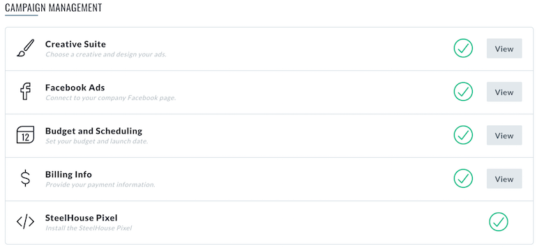 Liste des éléments d'action de gestion de campagne