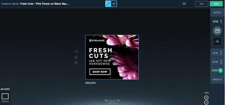 Créateur d'annonces éditant la scène 1