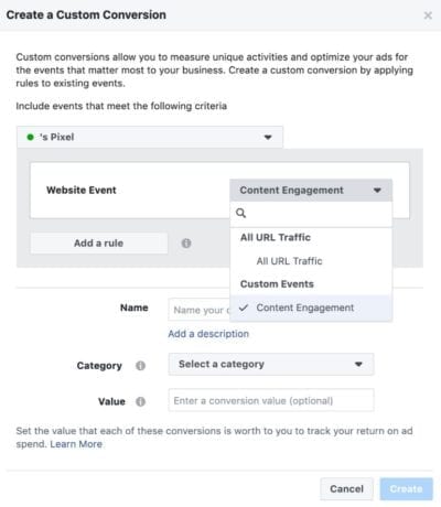 Content Engagement als Conversion-Ereignis im Facebook Ad Manager auswählen