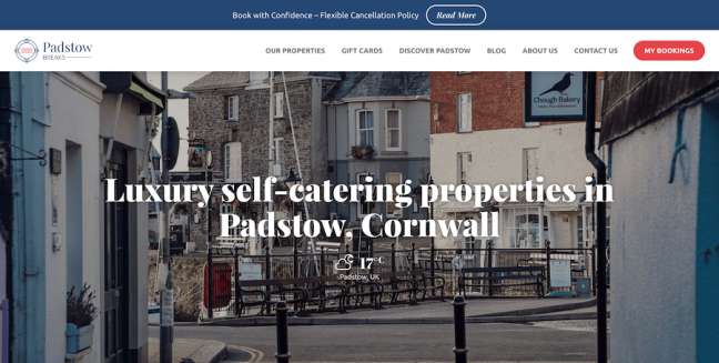 Падстоу ломает дизайн веб-сайтов о путешествиях