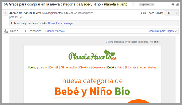 Ejemplo de campana de autoresponders de planeta-huerto