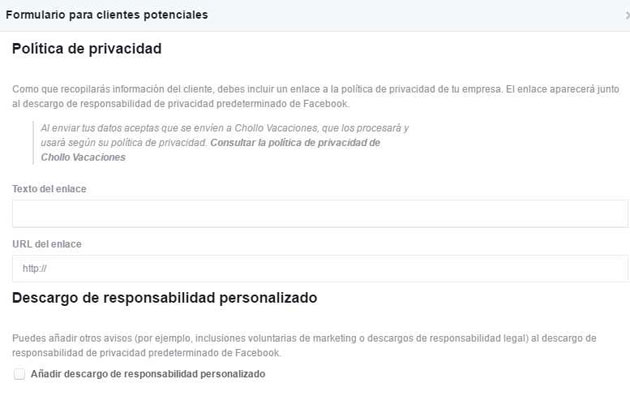 Formulario für Kunden und Facebook-Leads Formulario para clientes en facebook leads