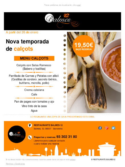 ejemplo newsletter restauracion