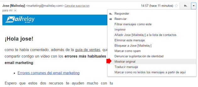 gmail mostrar original