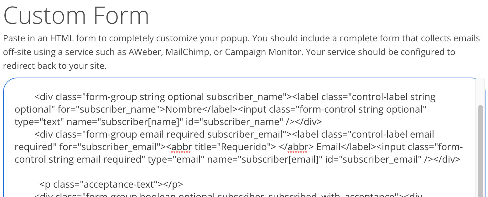 Integrar el formulario de Mailrelay dan SumoMe Integrar el formulario de Mailrelay en SumoMe
