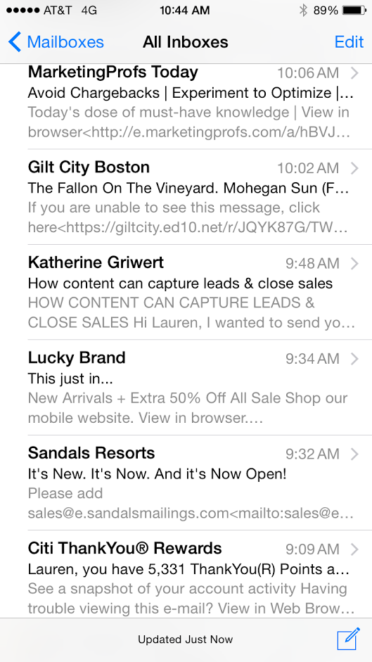 Просмотр папки "Входящие"