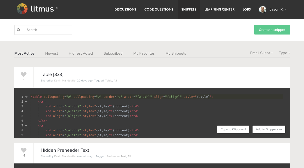 コミュニティのスニペット。