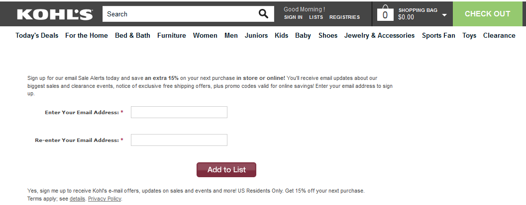 Kohl's 使用雙重輸入確認
