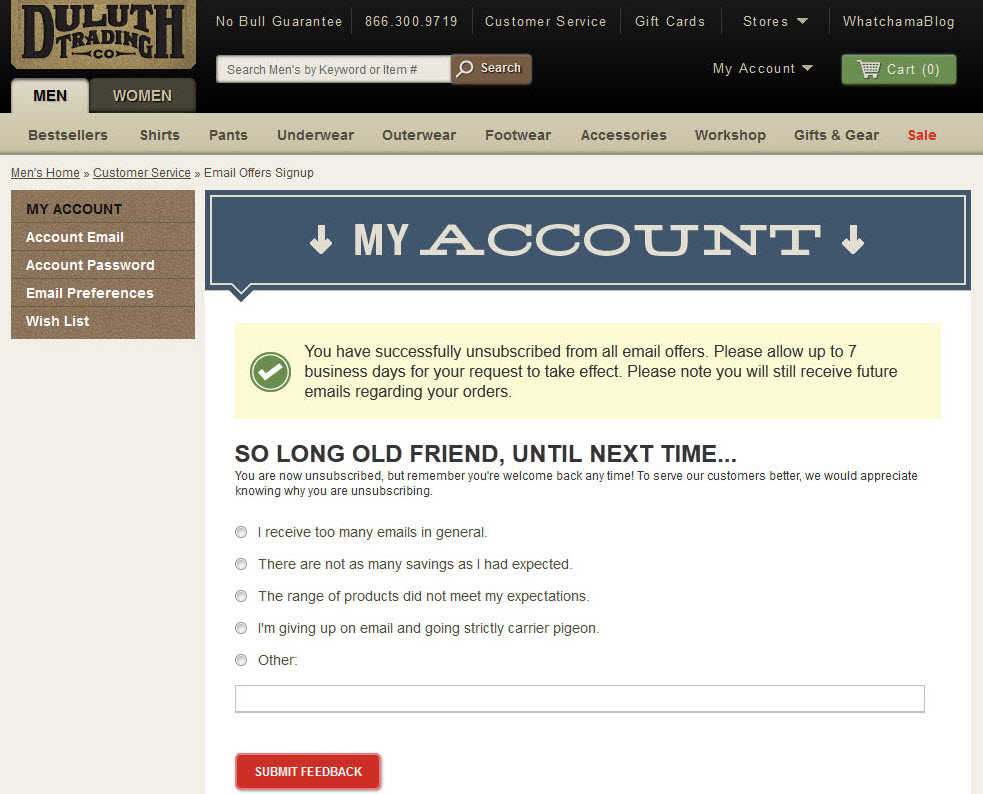 Обзор отказа от подписки Duluth Trading