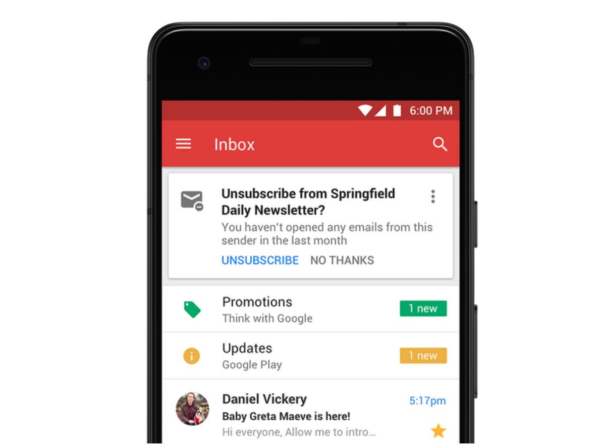 Предложения по отказу от подписки в Gmail