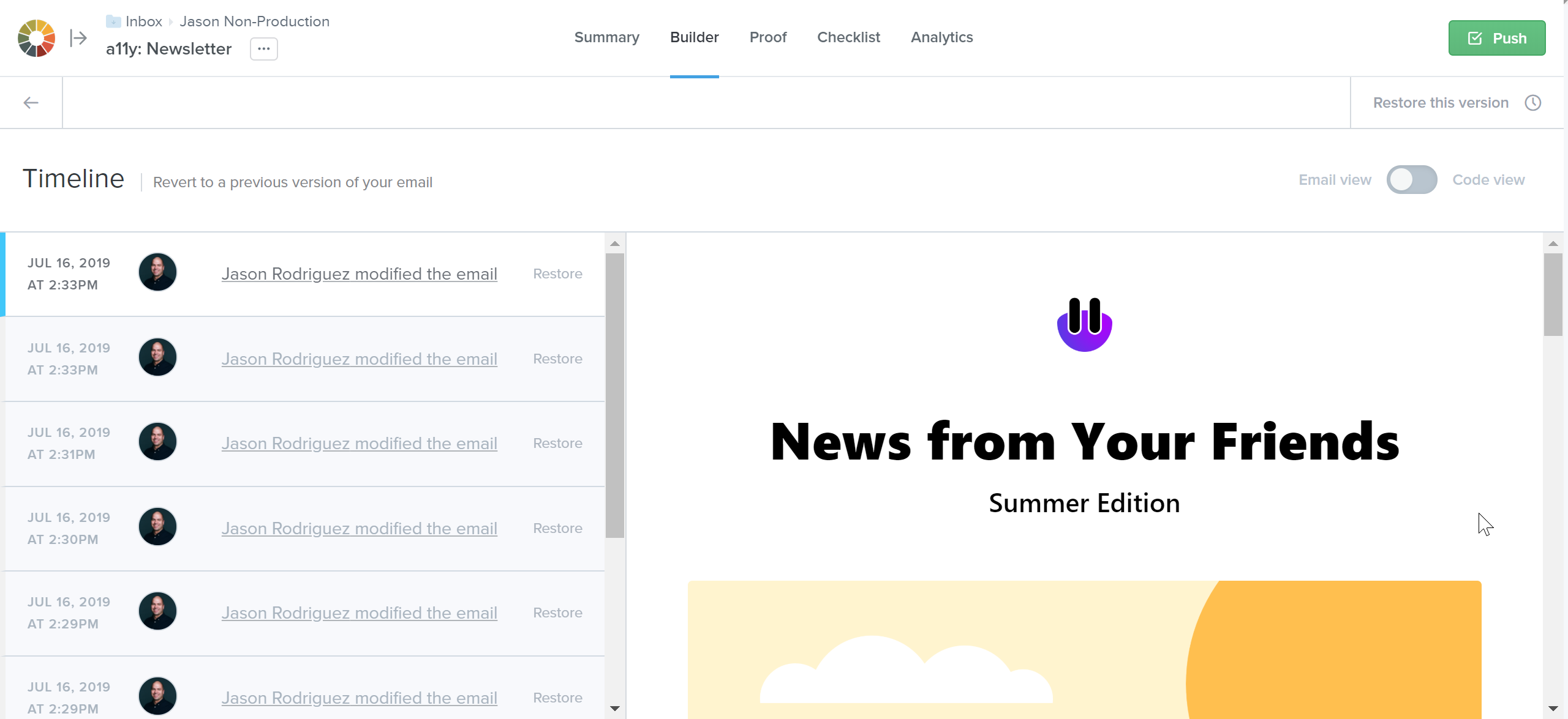 ビルダーのタイムライン。