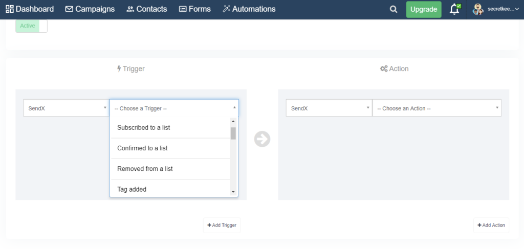 Automação de marketing por email SendX