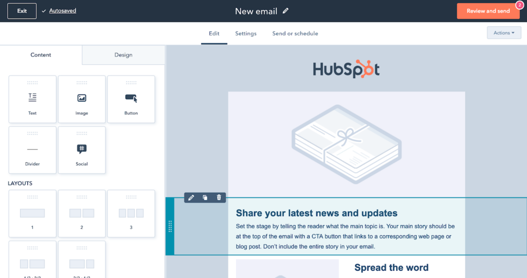 Editor de e-mail HubSpot