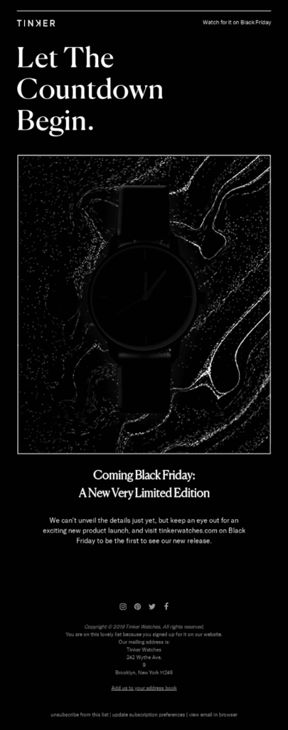 ティンカーからのブラックフライデーのメール