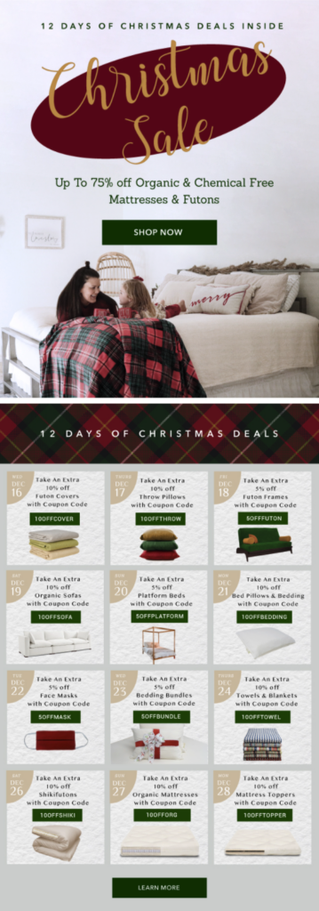 The Futon Shop 12 giorni di offerte natalizie email