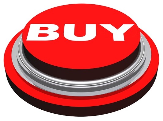 一个巨大的、鲜红色的按钮图形，顶部有白色的“购买”字样。