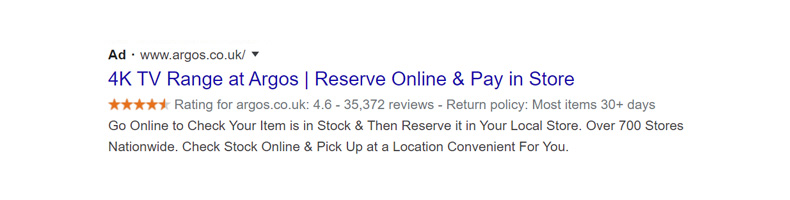 publicité télévisée argos 4k