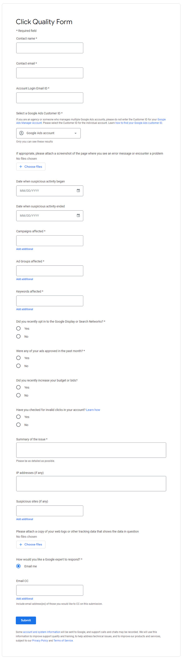 formular de rambursare google ads