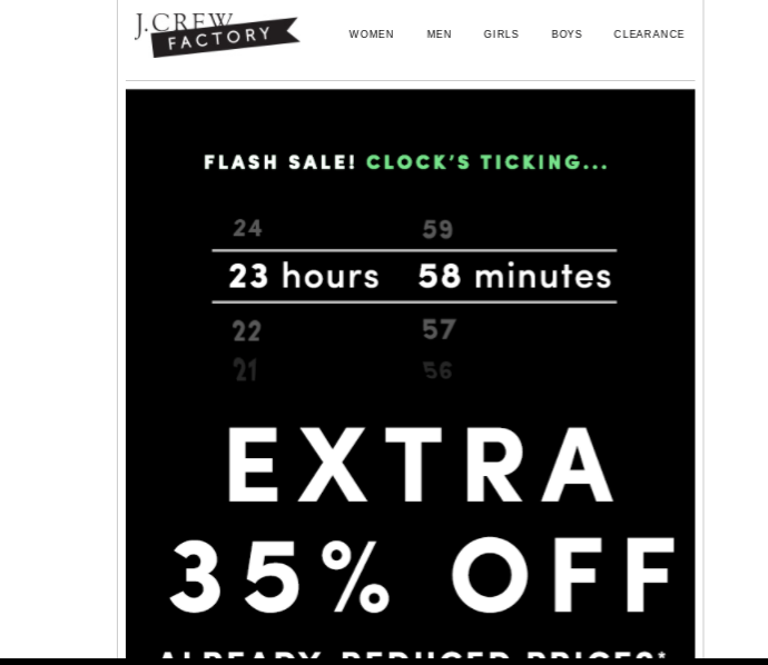 E-mail o sprzedaży błyskawicznej od JCrew