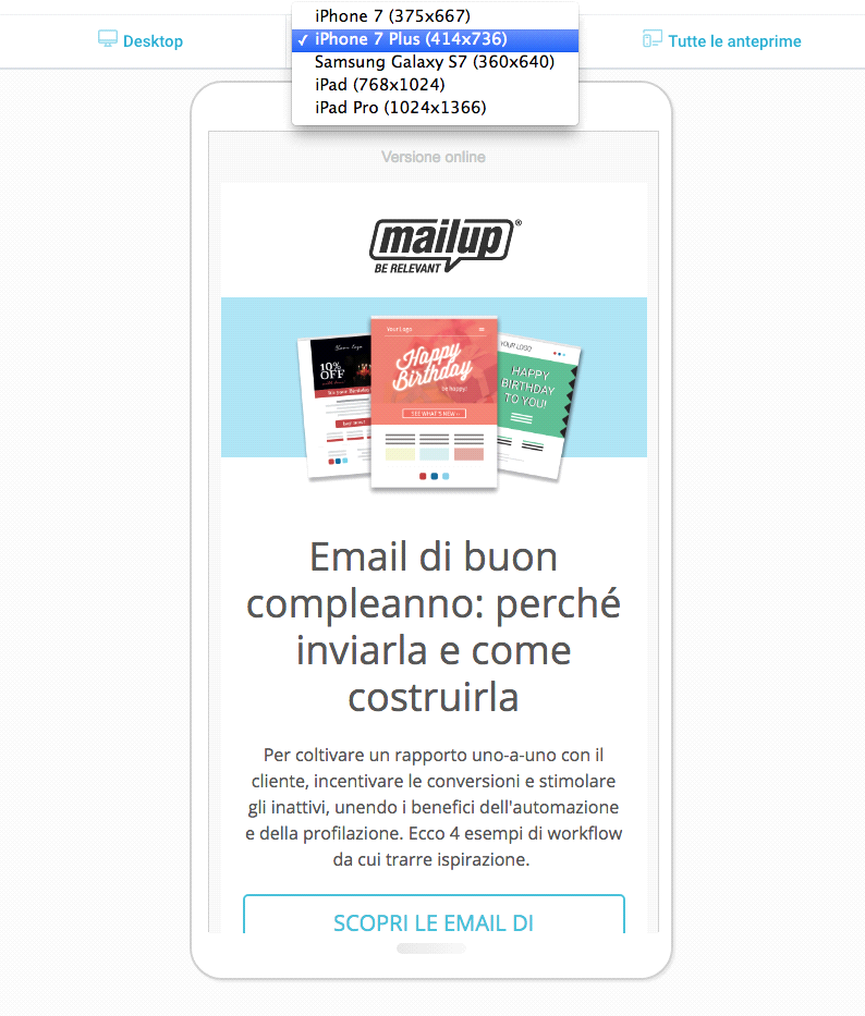 messaggio di anteprima mailup