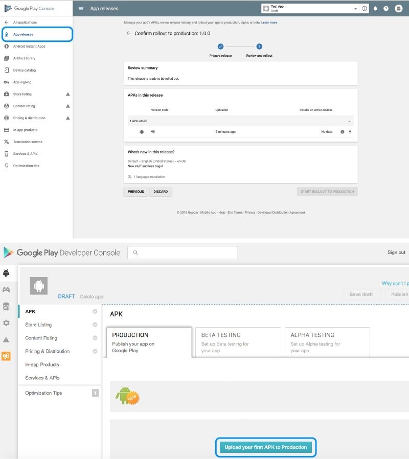 創建和上傳您的應用程序版本
