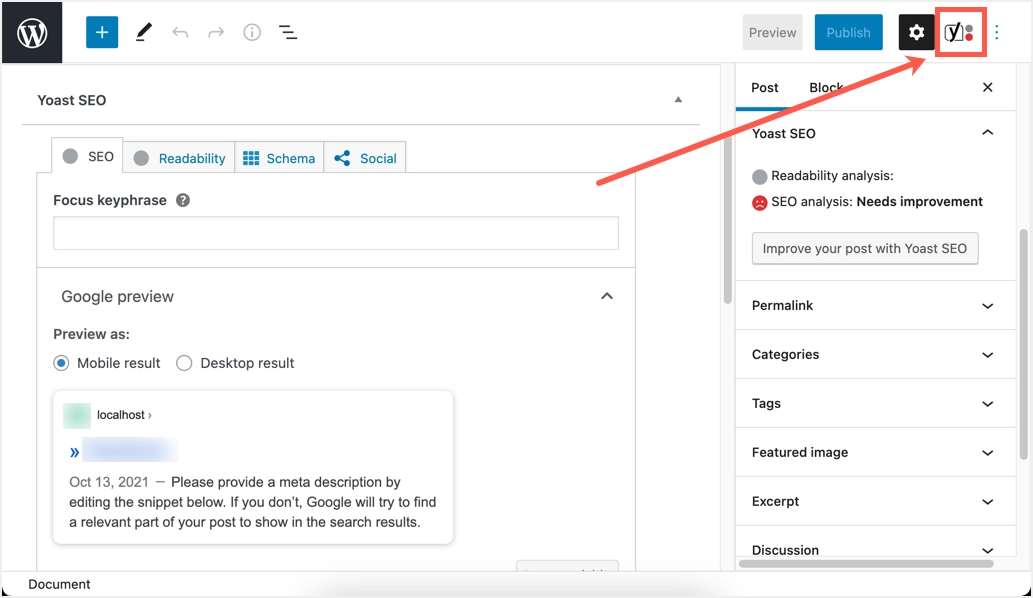 واجهة محرر Yoast Post