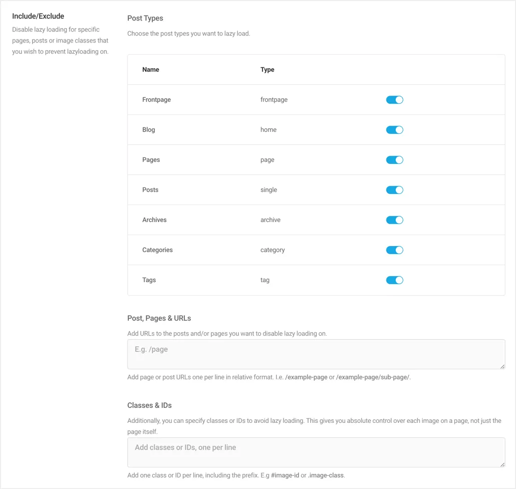 Exclusions de chargement paresseux dans Smush